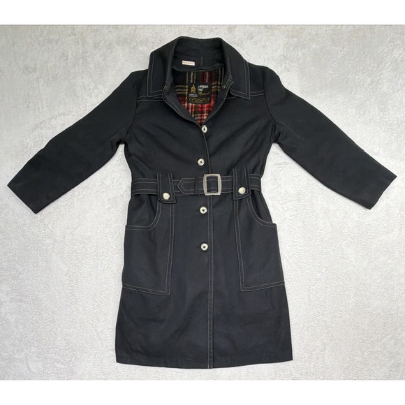 London Fog Jackets & Blazers - VTG London Fog Maincoats Black Trench Style Coat Woman's 10 Petite Belted Wool